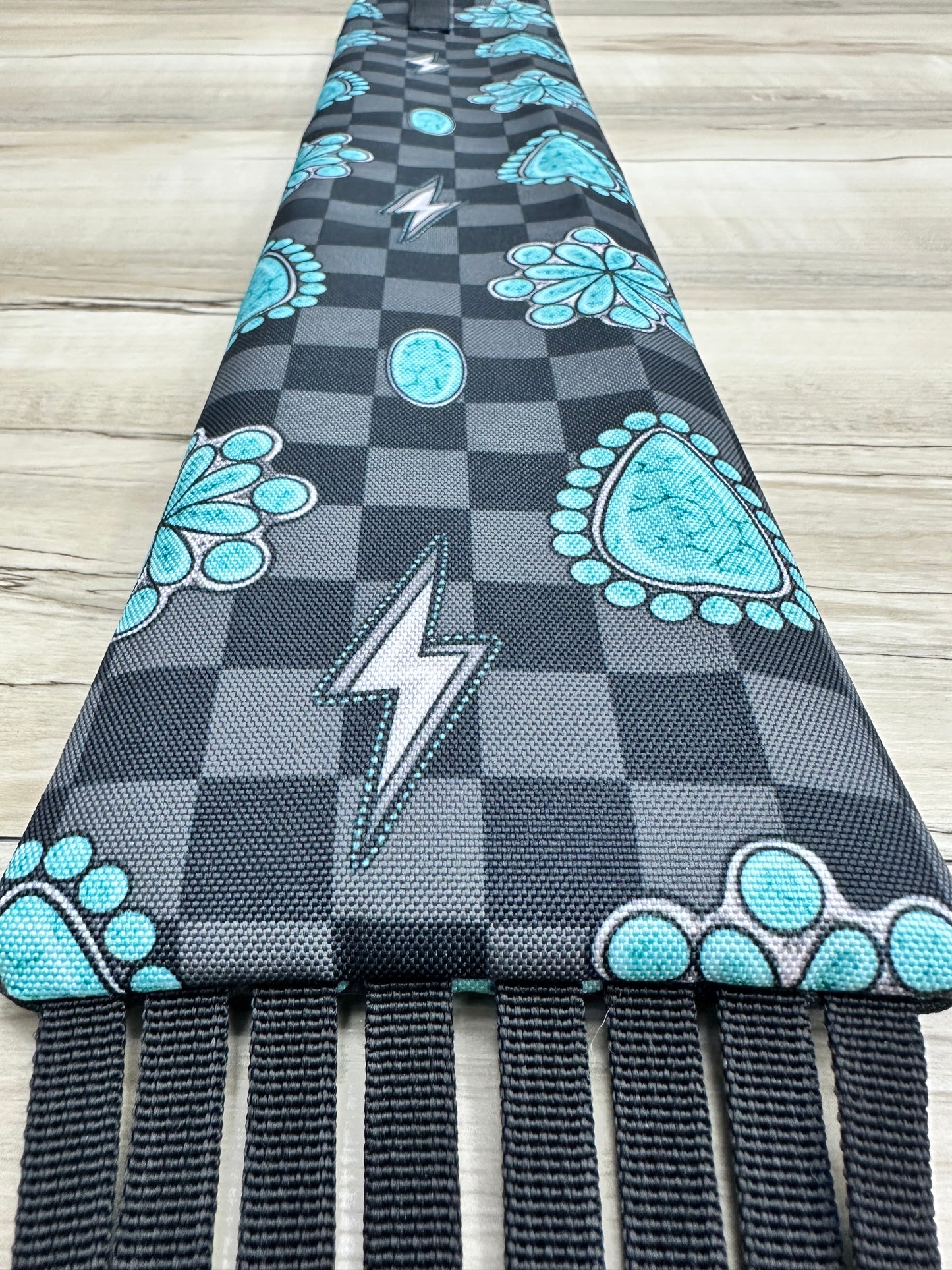 Turquoise Stone and Checkers with Fringe