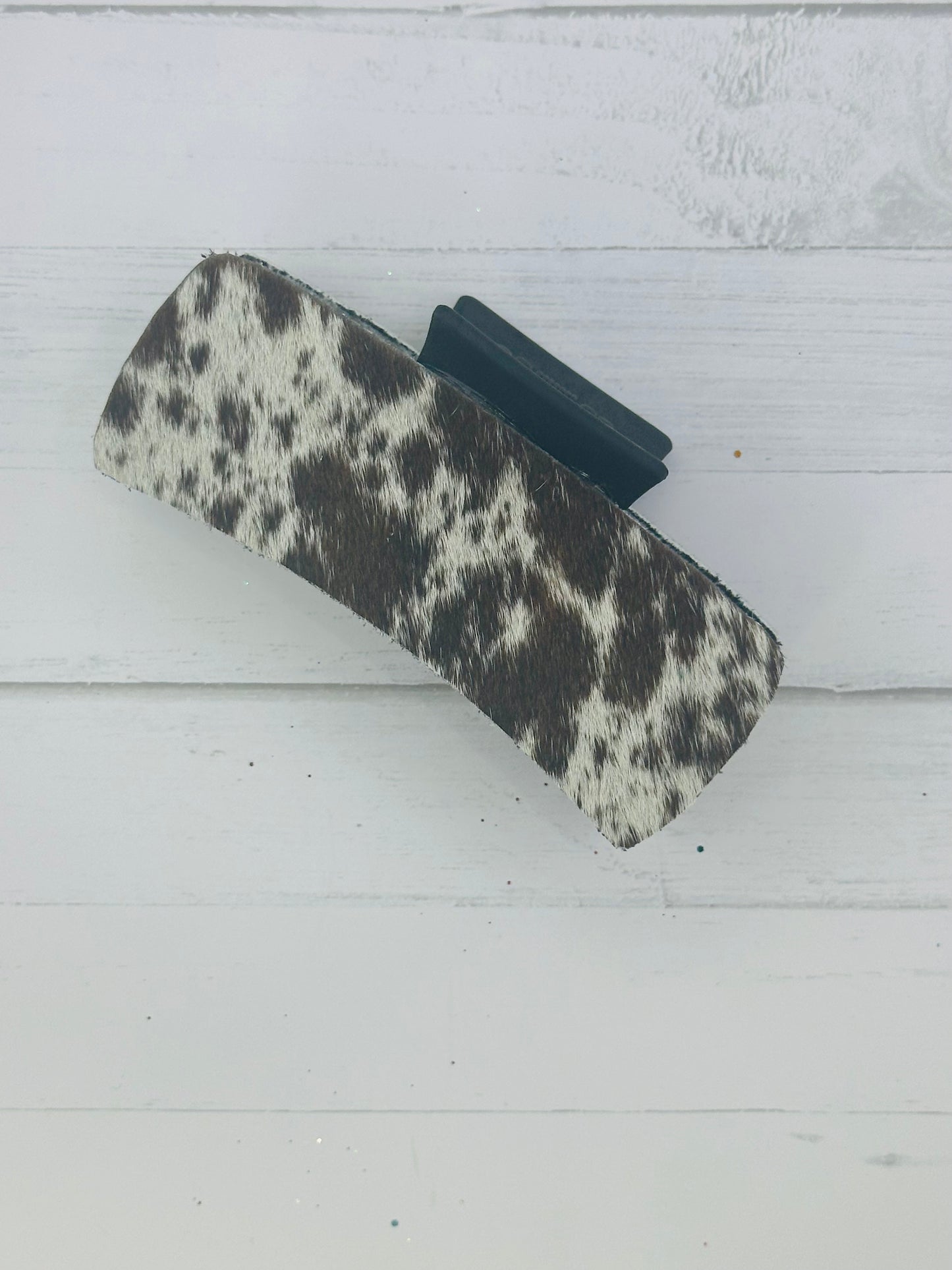 Large Brown and White Cowhide Clip