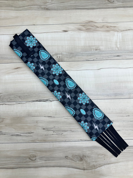 Turquoise Stone and Checkers with Fringe