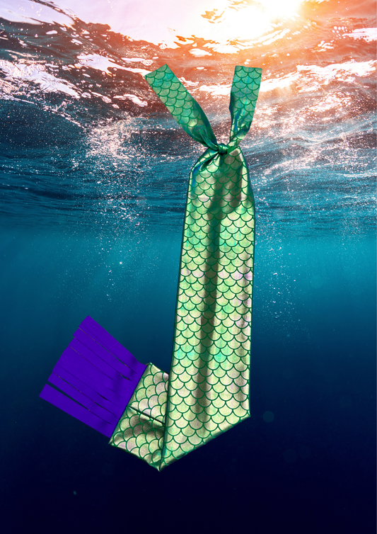 Green Holographic Mermaid with Purple Fringe